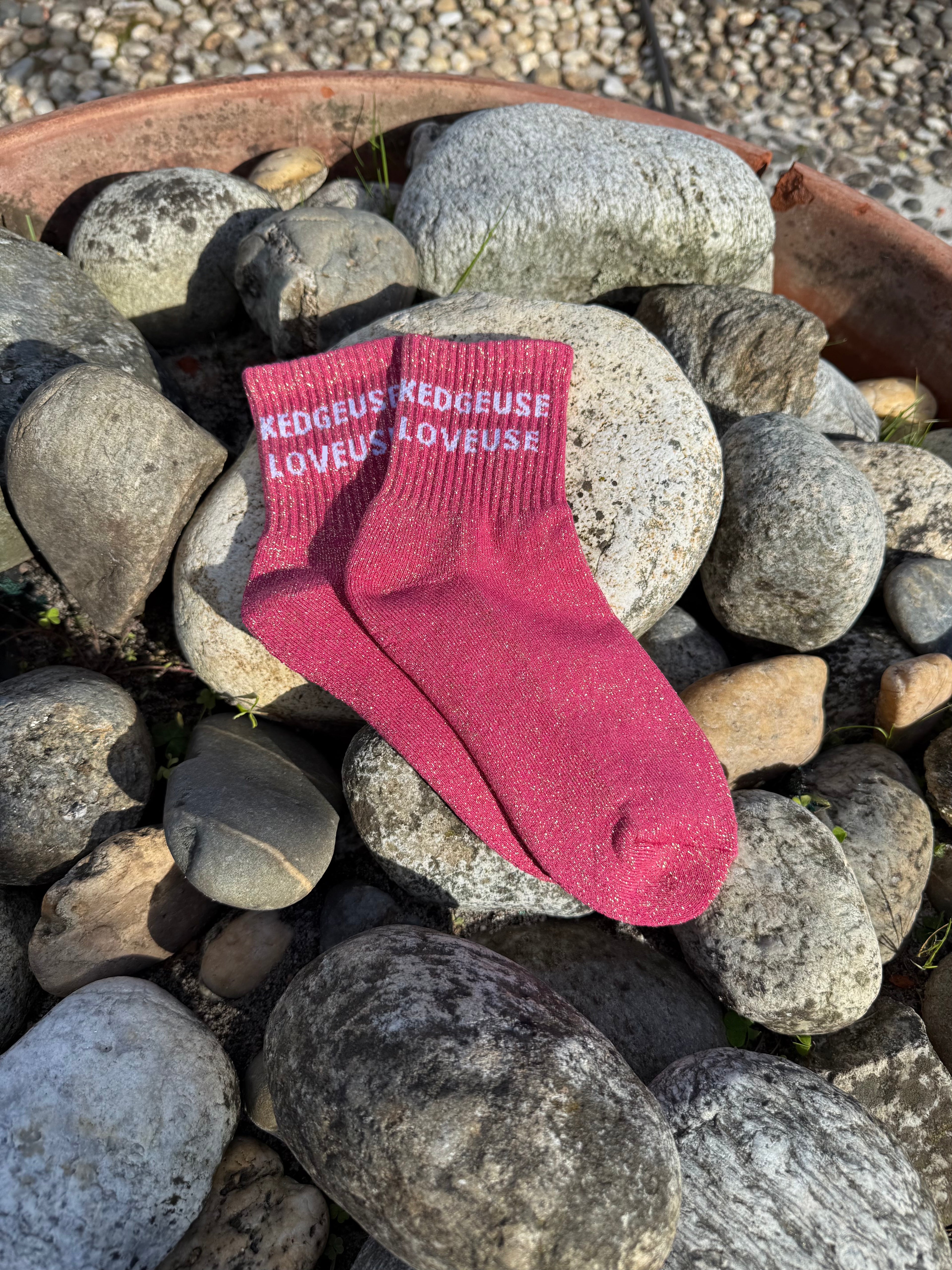 CHAUSSETTES K-LOVEUSE - Rose pailleté